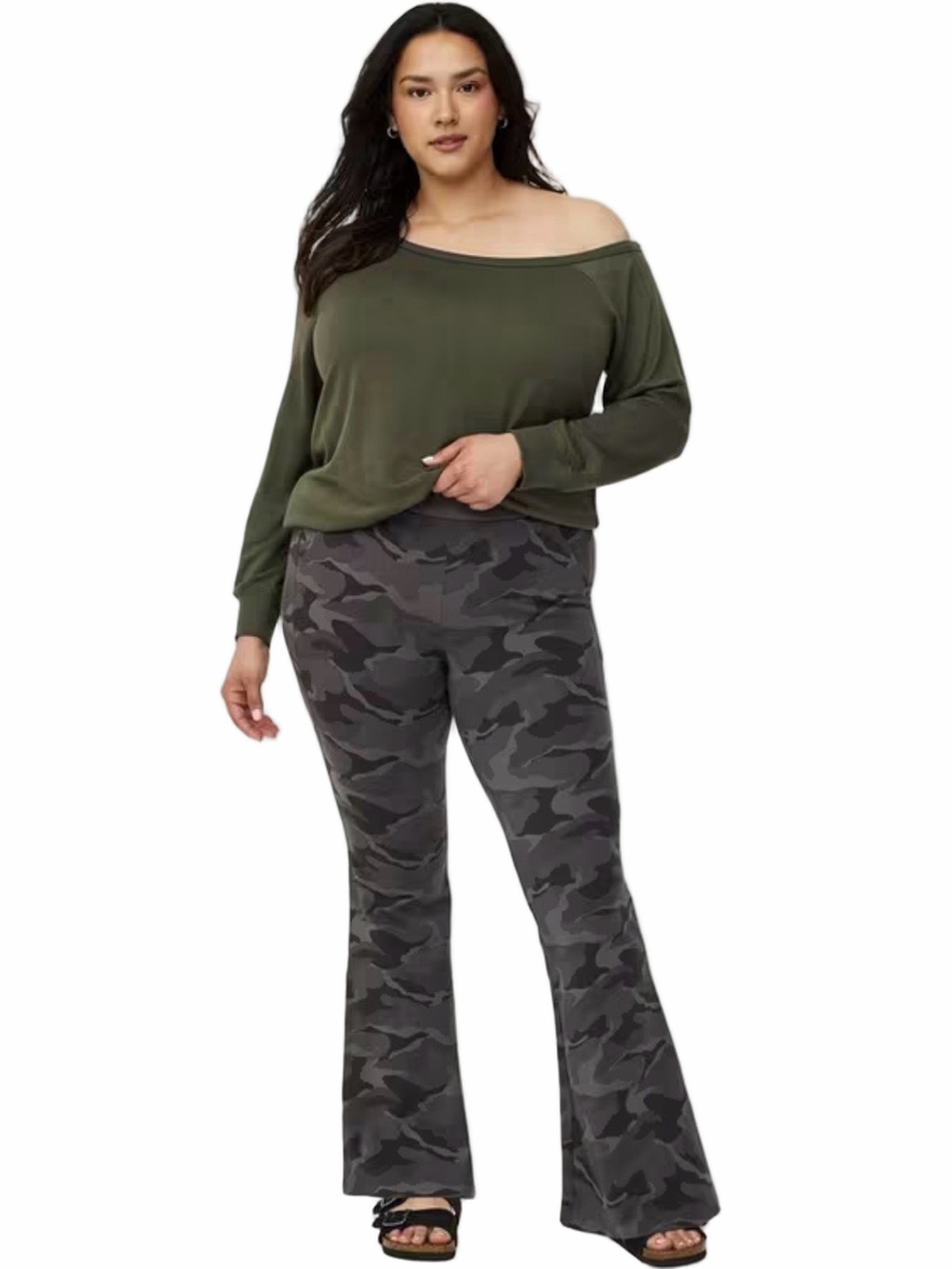 TORRID Size 1 ( Fit Slim 12/14) Grey Black Cotton Side Pocket Flare Leg Pant